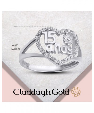 .925 Sterling Silver Quinceanera Heart Rose CZ Flower Love Ring with multiple ring sizes $10.00 Rings