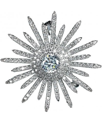 Sparkling Silver Tone Micro Pave Round Shaped Burst Star Brooches Collar Lapel Pins Atomic Jewelry $9.45 Brooches & Pins