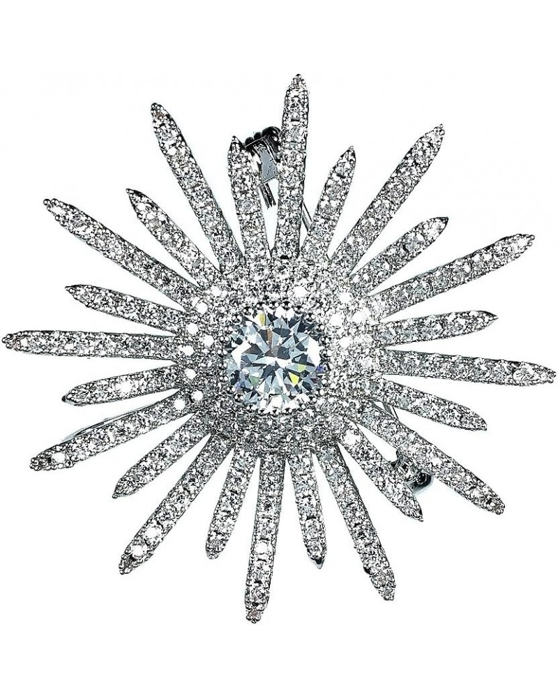 Sparkling Silver Tone Micro Pave Round Shaped Burst Star Brooches Collar Lapel Pins Atomic Jewelry $9.45 Brooches & Pins