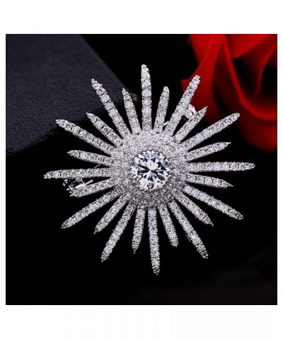 Sparkling Silver Tone Micro Pave Round Shaped Burst Star Brooches Collar Lapel Pins Atomic Jewelry $9.45 Brooches & Pins