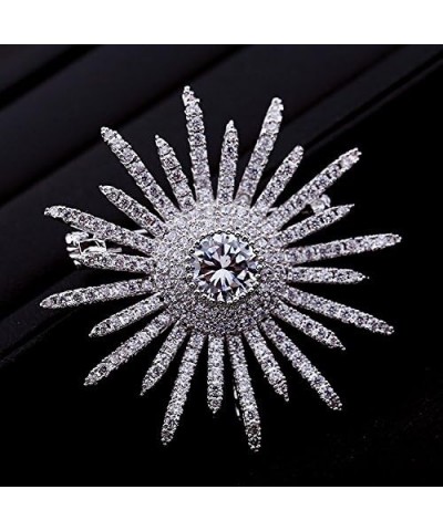 Sparkling Silver Tone Micro Pave Round Shaped Burst Star Brooches Collar Lapel Pins Atomic Jewelry $9.45 Brooches & Pins