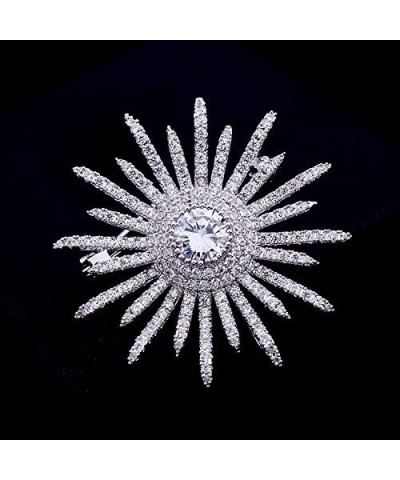 Sparkling Silver Tone Micro Pave Round Shaped Burst Star Brooches Collar Lapel Pins Atomic Jewelry $9.45 Brooches & Pins