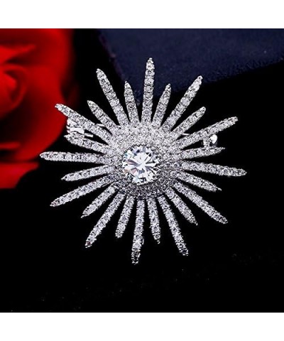 Sparkling Silver Tone Micro Pave Round Shaped Burst Star Brooches Collar Lapel Pins Atomic Jewelry $9.45 Brooches & Pins