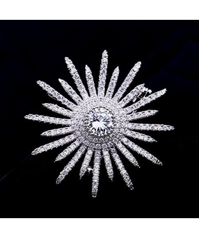 Sparkling Silver Tone Micro Pave Round Shaped Burst Star Brooches Collar Lapel Pins Atomic Jewelry $9.45 Brooches & Pins