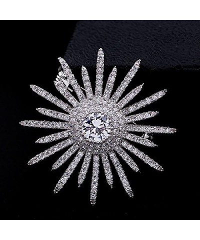 Sparkling Silver Tone Micro Pave Round Shaped Burst Star Brooches Collar Lapel Pins Atomic Jewelry $9.45 Brooches & Pins