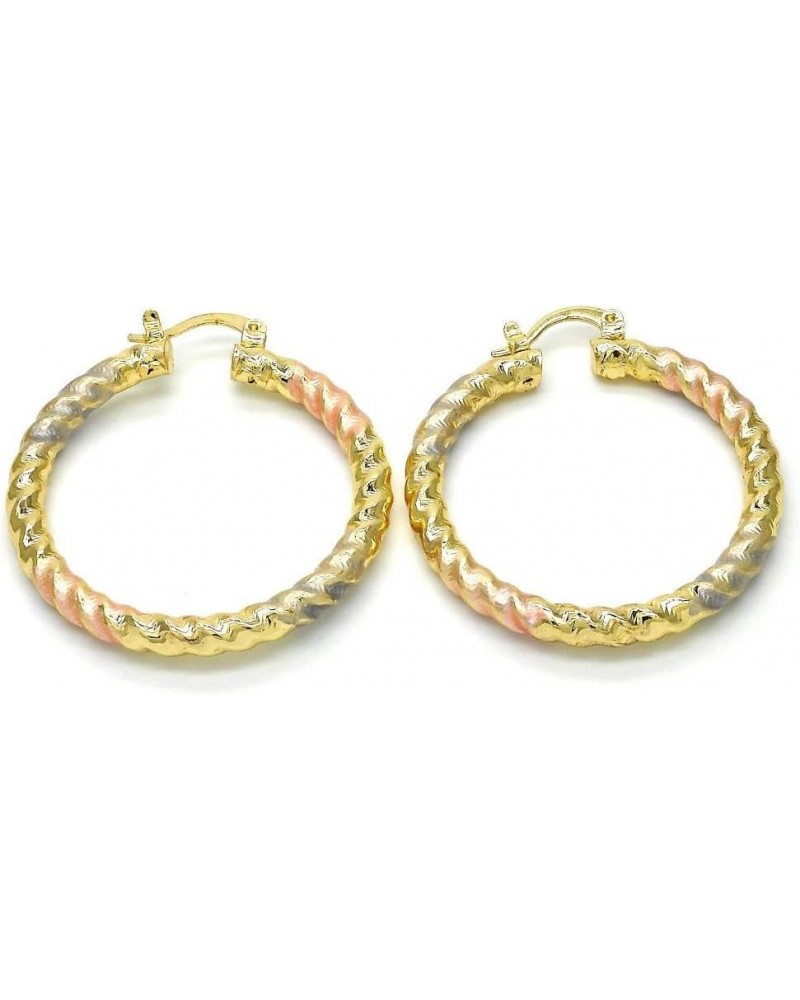 Women's Tri-Tone Twist Design 4mm Wide Medium Large Extra Extra Large 30-80mm Real 14k Gold Layered Tri Colored Round BIG Ove...