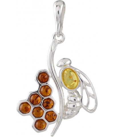 Amber Jewelry for Women - Sterling Silver and Baltic Honey Amber Pendant Honeycomb Bee, Includes 925 Sterling Silver Chain - ...