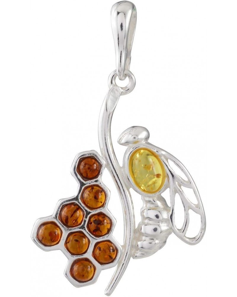 Amber Jewelry for Women - Sterling Silver and Baltic Honey Amber Pendant Honeycomb Bee, Includes 925 Sterling Silver Chain - ...