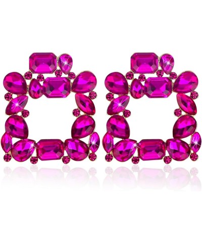 fashion rhinestone Square earrings, Elegance Sparkly Crystal Drop Dangle statement earrings for women Fuschia $7.19 Earrings