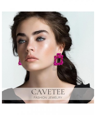 fashion rhinestone Square earrings, Elegance Sparkly Crystal Drop Dangle statement earrings for women Fuschia $7.19 Earrings