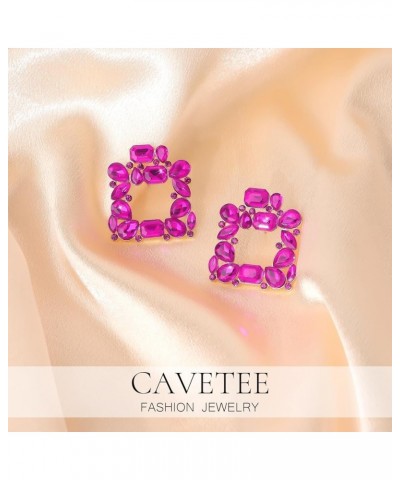 fashion rhinestone Square earrings, Elegance Sparkly Crystal Drop Dangle statement earrings for women Fuschia $7.19 Earrings