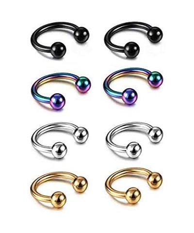 YZstyle 8PCS Stainless Steel 6-10mm Horseshoe 16G Lip Nose Ring Set Body Piercing Cartilage Helix Tragus Earrings for Women M...