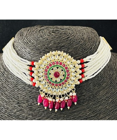 TOF Gold Plated Traditional Rajasthani MInakari Multistrand Choker Necklace Jewellery Set With Earrings for Women and Girls R...