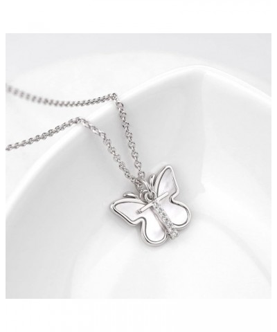 Initial Butterfly Necklace for Women Gold Plated Dainty Butterfly Pendant Necklace Mother of Pearl Cubic Zirconia Letter Name...