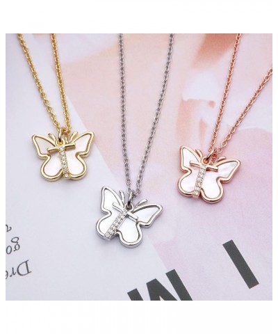 Initial Butterfly Necklace for Women Gold Plated Dainty Butterfly Pendant Necklace Mother of Pearl Cubic Zirconia Letter Name...