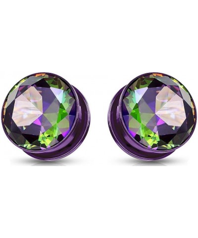 Ear gauges Surgical Steel Screw Fit cubic zirconia Tunnel Plugs 6MM-2 GAUGE PURPLE RAINBOW GEM $9.87 Body Jewelry