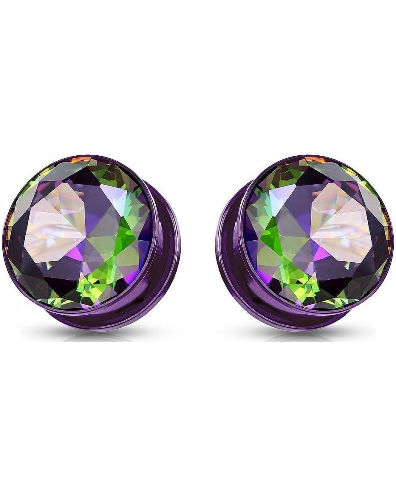 Ear gauges Surgical Steel Screw Fit cubic zirconia Tunnel Plugs 6MM-2 GAUGE PURPLE RAINBOW GEM $9.87 Body Jewelry