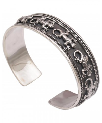 Artisan Handmade .925 Sterling Silver Cuff Bracelet Lizard from Bali Indonesia Animal Themed 'Gecko Parade' $40.85 Bracelets