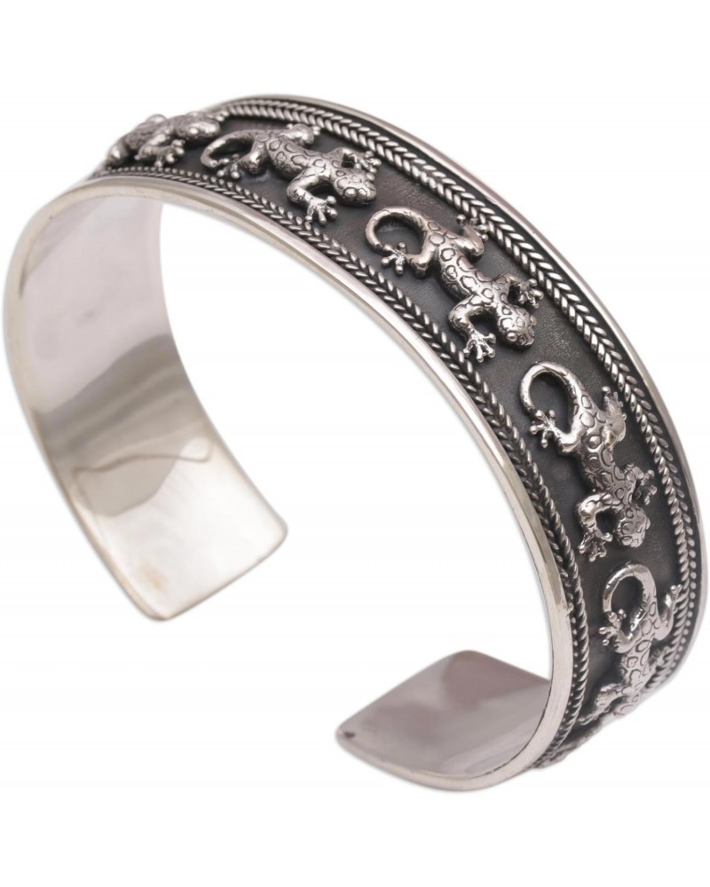 Artisan Handmade .925 Sterling Silver Cuff Bracelet Lizard from Bali Indonesia Animal Themed 'Gecko Parade' $40.85 Bracelets