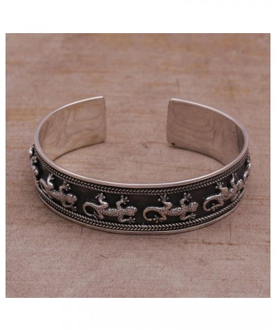 Artisan Handmade .925 Sterling Silver Cuff Bracelet Lizard from Bali Indonesia Animal Themed 'Gecko Parade' $40.85 Bracelets