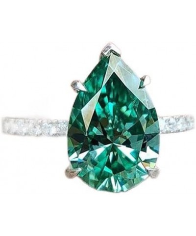 Platinum Plated Classic Pear-Cut Simulated Emerald Cubic Zirconia CZ Halo Wedding Ring,Teardrop Bridal Jewelry Gift Fashion G...