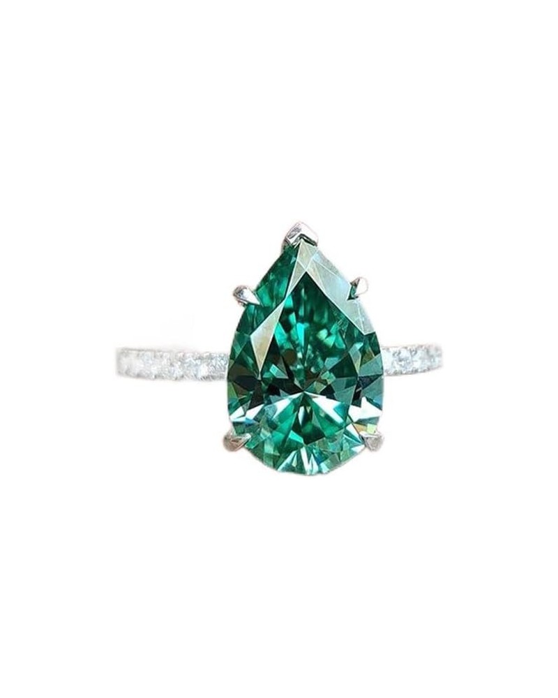 Platinum Plated Classic Pear-Cut Simulated Emerald Cubic Zirconia CZ Halo Wedding Ring,Teardrop Bridal Jewelry Gift Fashion G...