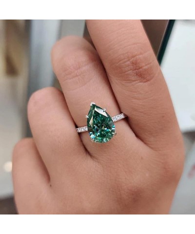 Platinum Plated Classic Pear-Cut Simulated Emerald Cubic Zirconia CZ Halo Wedding Ring,Teardrop Bridal Jewelry Gift Fashion G...