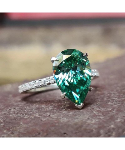 Platinum Plated Classic Pear-Cut Simulated Emerald Cubic Zirconia CZ Halo Wedding Ring,Teardrop Bridal Jewelry Gift Fashion G...