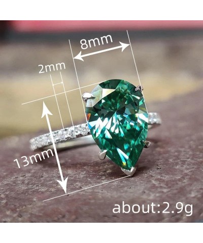 Platinum Plated Classic Pear-Cut Simulated Emerald Cubic Zirconia CZ Halo Wedding Ring,Teardrop Bridal Jewelry Gift Fashion G...