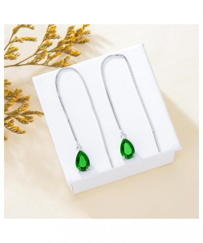 925 Sterling Silver Threader Drop Long Box Chain Ear Line Earrings with 11 * 8mm Birthstone Crystals, Birthday Jewelry Gifts ...