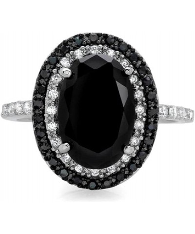 925 Sterling Silver Oval Cut Black Marvel Zirconia Cocktail Ring Eternal Engagement Women's Wedding Ring (US Code 5-10) 7 $11...