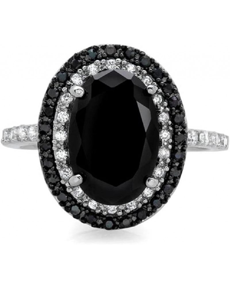 925 Sterling Silver Oval Cut Black Marvel Zirconia Cocktail Ring Eternal Engagement Women's Wedding Ring (US Code 5-10) 7 $11...