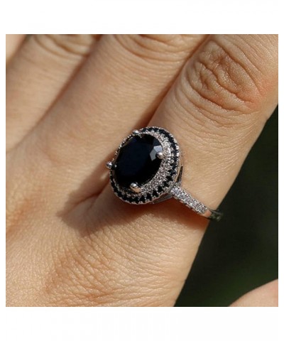 925 Sterling Silver Oval Cut Black Marvel Zirconia Cocktail Ring Eternal Engagement Women's Wedding Ring (US Code 5-10) 7 $11...