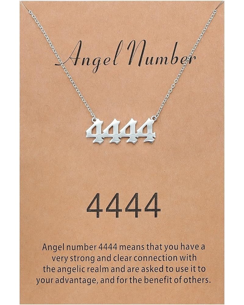 Angel Number Necklace for Women Dainty Gold Plated Number Necklace Numerology Jewelry Gifts for Women 4444 Silver-plated $9.1...