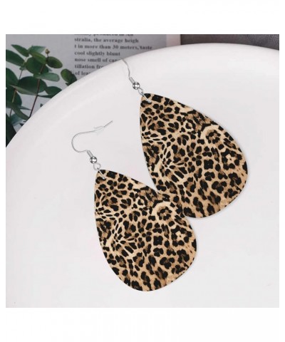 Faux Leather Earrings, Teardrop Dangle Earrings, Lightweight Dangle For Women Girls Brown Leopard $6.49 Earrings