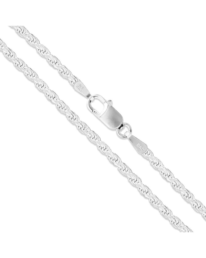 Sterling Silver Diamond-Cut Rope Chain 1.1mm 1.5mm 1.7mm 2mm 2.5mm Solid 925 Italy New Necklace 2.5mm Length 7 Inches (Bracel...