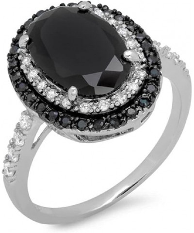 925 Sterling Silver Oval Cut Black Marvel Zirconia Cocktail Ring Eternal Engagement Women's Wedding Ring (US Code 5-10) 7 $11...