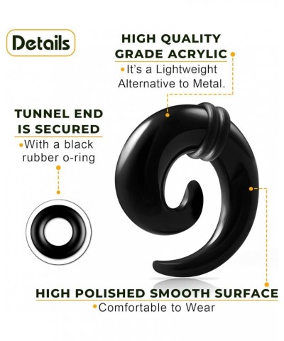 Pair of Black Acrylic Solid Spiral Coil Taper O-rings Piercing Jewelry Ear Plug Stretching Expander Earring A002.3:Acrylic, 0...