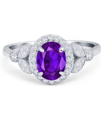 Oval Art Deco Wedding Engagement Ring Halo Round Simulated Cubic Zirconia 925 Sterling Silver Simulated Amethyst CZ $17.69 Rings