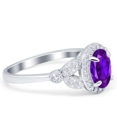 Oval Art Deco Wedding Engagement Ring Halo Round Simulated Cubic Zirconia 925 Sterling Silver Simulated Amethyst CZ $17.69 Rings