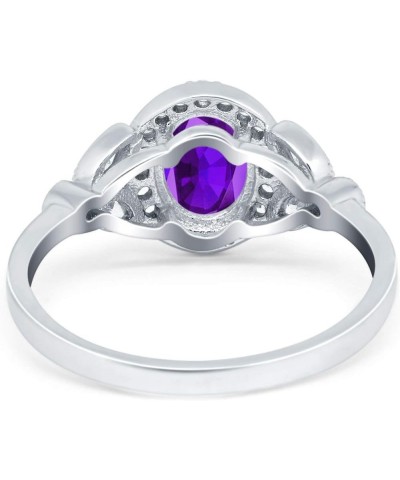 Oval Art Deco Wedding Engagement Ring Halo Round Simulated Cubic Zirconia 925 Sterling Silver Simulated Amethyst CZ $17.69 Rings