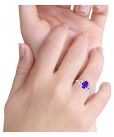 Oval Art Deco Wedding Engagement Ring Halo Round Simulated Cubic Zirconia 925 Sterling Silver Simulated Amethyst CZ $17.69 Rings