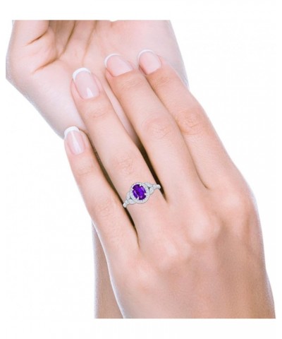 Oval Art Deco Wedding Engagement Ring Halo Round Simulated Cubic Zirconia 925 Sterling Silver Simulated Amethyst CZ $17.69 Rings