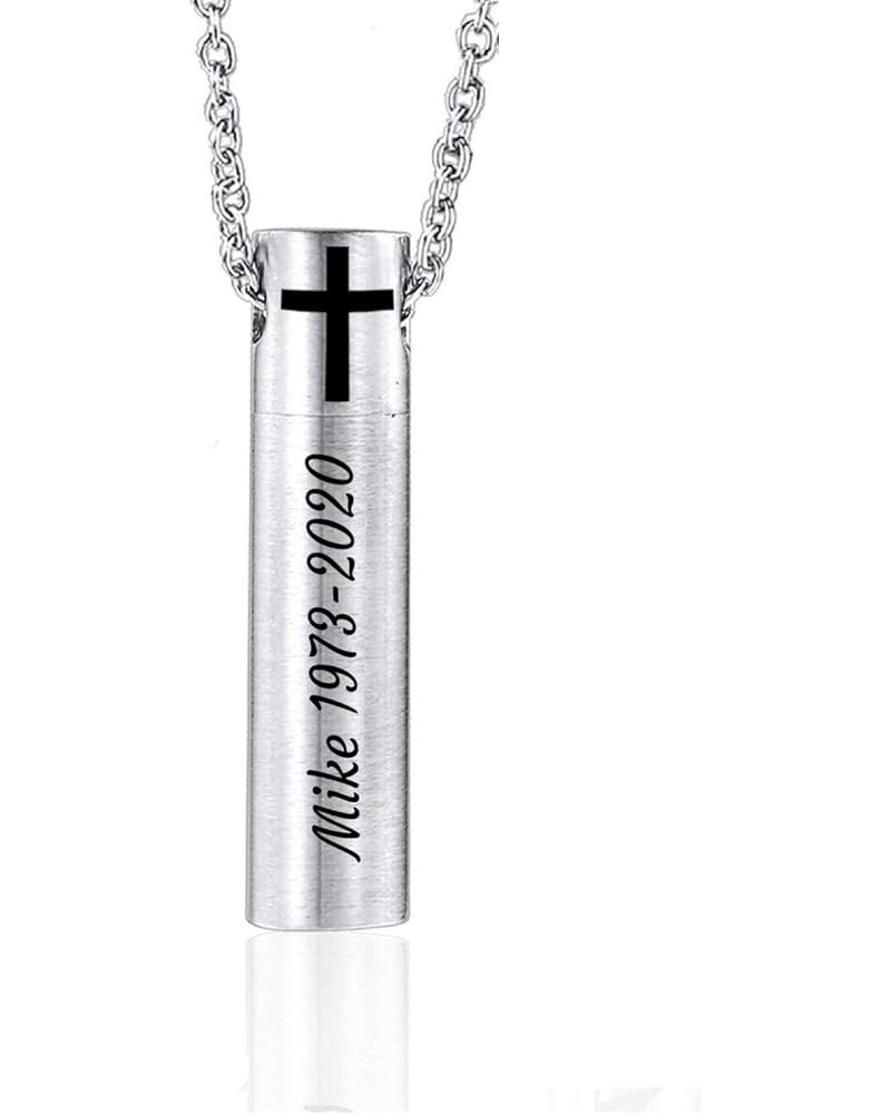 Pack of 1 to 10 Customize Memorial Keepsake Urn Necklace Set for Family Members Friend Brushes Stainless Steel Bar Cylinder C...