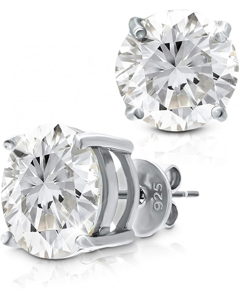 Sterling Silver 14K Solid White Gold Posts Cubic Zirconia Stud Earrings White Gold 6 Millimeters $36.75 Earrings