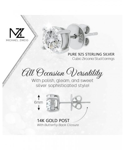 Sterling Silver 14K Solid White Gold Posts Cubic Zirconia Stud Earrings White Gold 6 Millimeters $36.75 Earrings