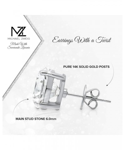 Sterling Silver 14K Solid White Gold Posts Cubic Zirconia Stud Earrings White Gold 6 Millimeters $36.75 Earrings