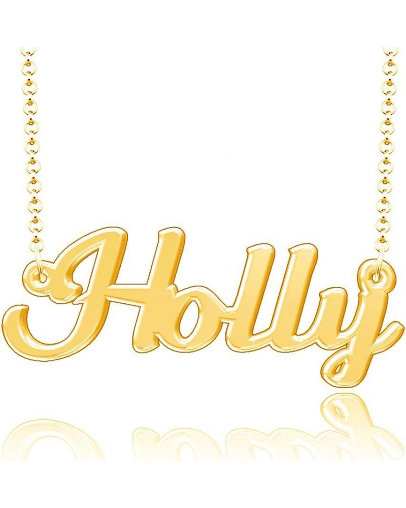 Holly Name Necklace Stainless Steel Plated Custom Made of Last Name Personalized Gift for Family Font9-Gold $11.75 Necklaces