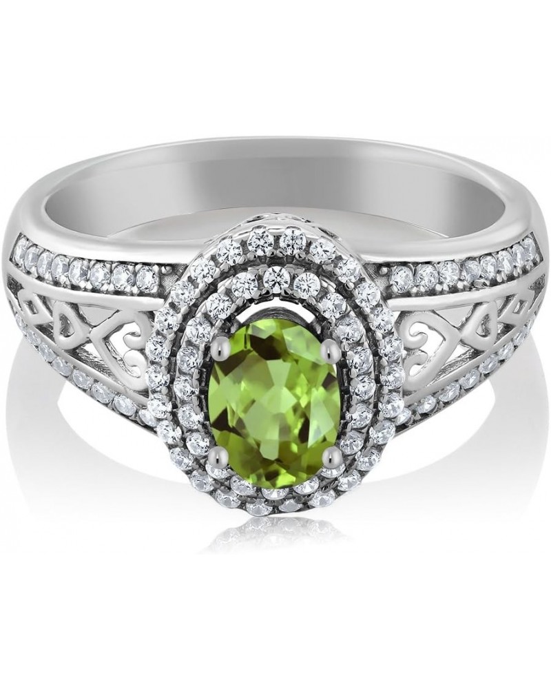 925 Sterling Silver Green Peridot Engagement Ring For Women (1.36 Cttw, Gemstone Birthstone, Available In Size 5, 6, 7, 8, 9)...