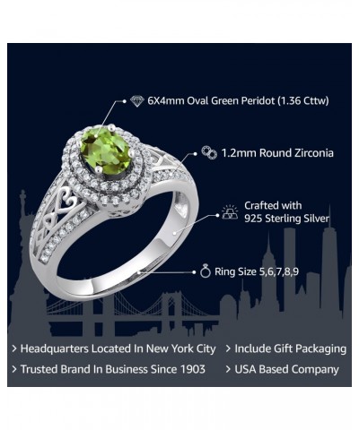 925 Sterling Silver Green Peridot Engagement Ring For Women (1.36 Cttw, Gemstone Birthstone, Available In Size 5, 6, 7, 8, 9)...